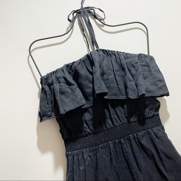 J CREW Women’s Black Linen Ruffle Romper Halter Full Length Elastic Waist XXXS - Picture 4 of 10